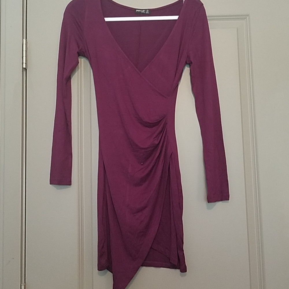 Burgundy Faux Wrap Dress.